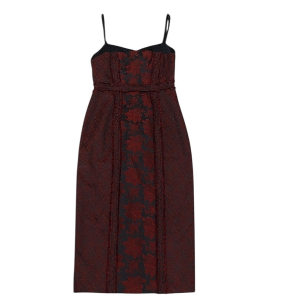 NWT Cinq A Sept Marsolias Midi Dress Size 0 Red Jacquard Floral